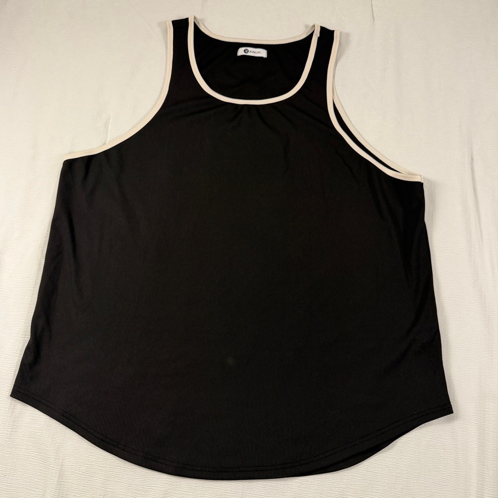 Runcati  Ribbed Tank Top Black Cream Trim XXL Muscle Tee